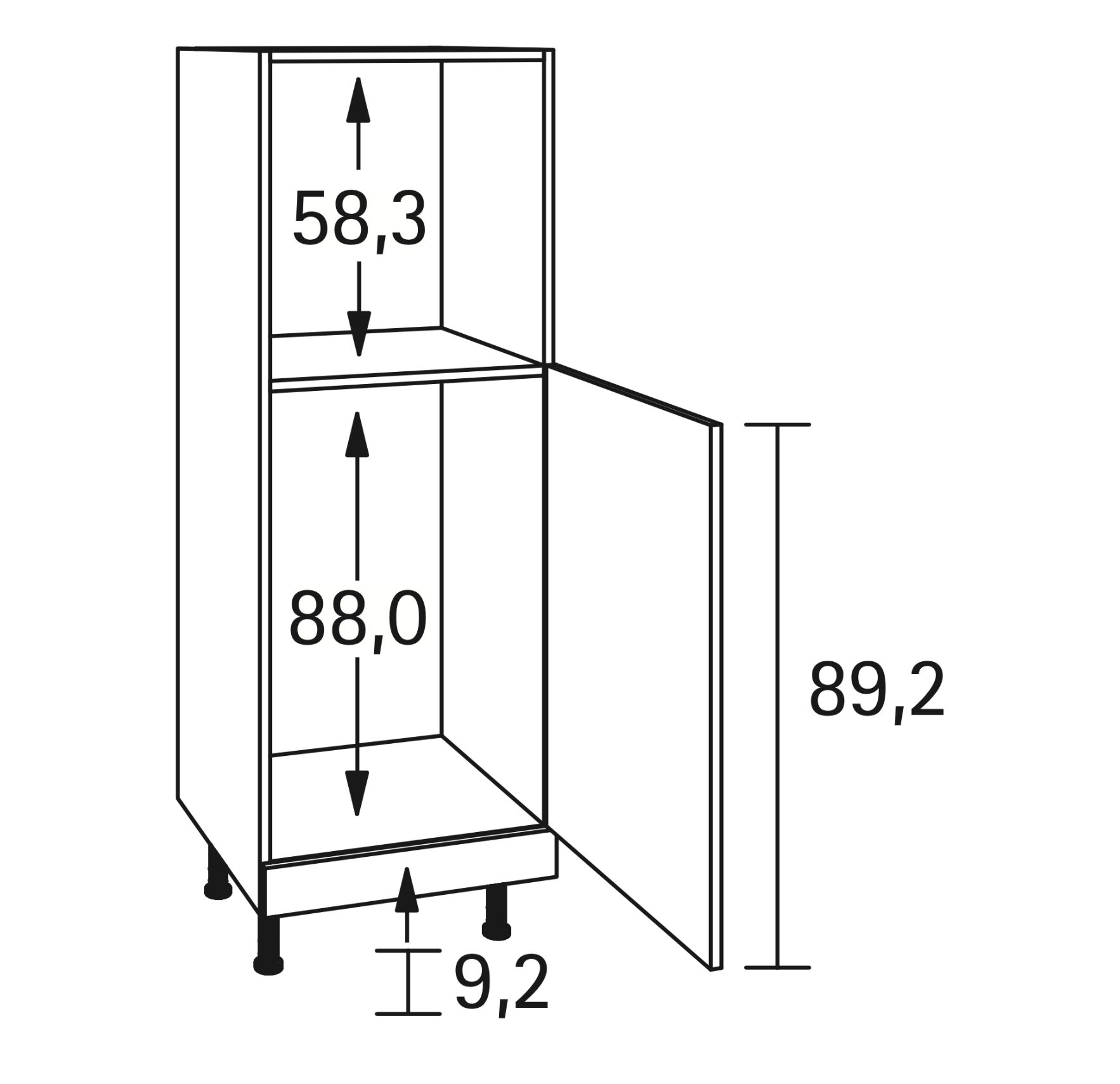 Midischrank für Backofen und integrierbaren Kühlschrank Höhe 176,6 cm -