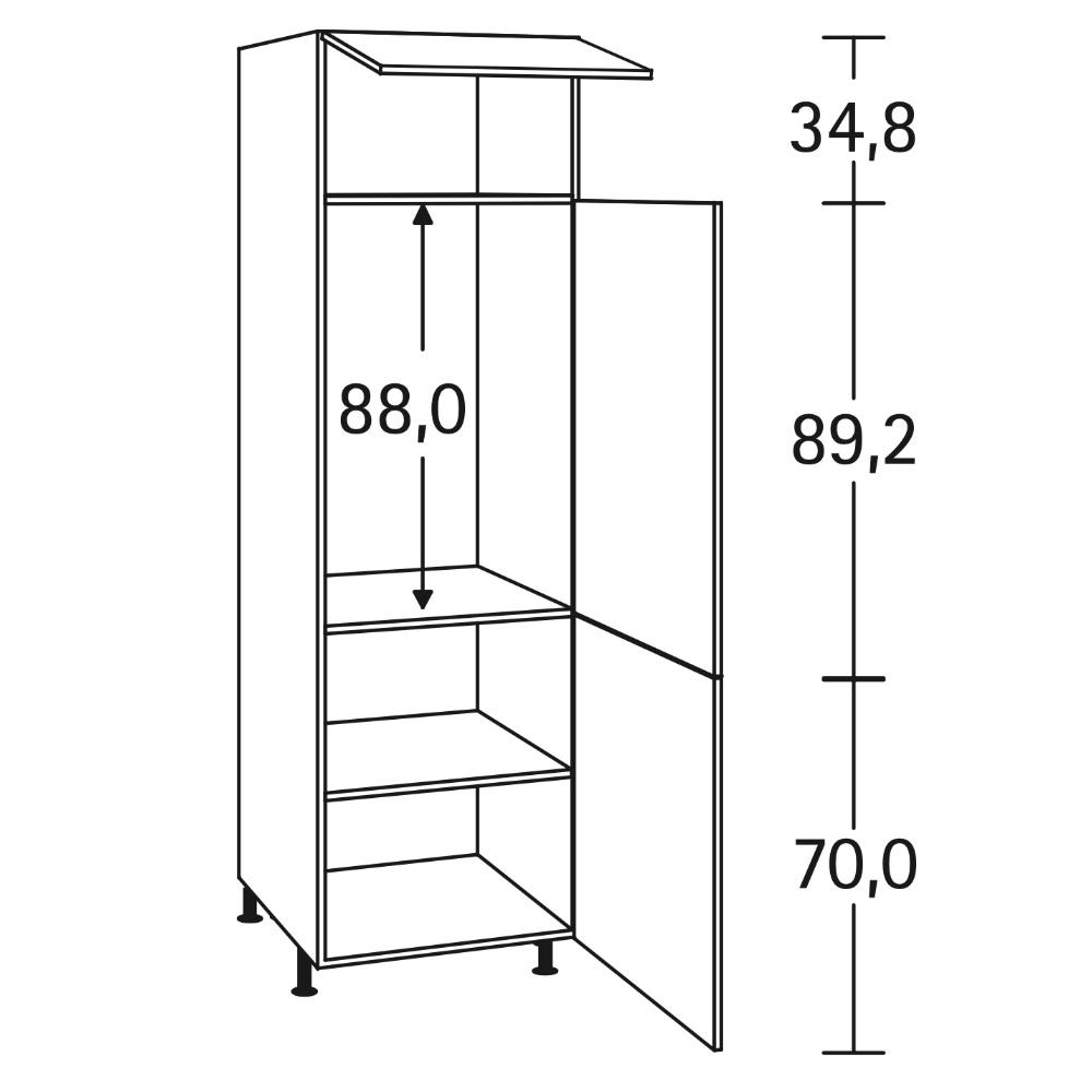 Hochschrank für Kühlschrank bis 88 cm | 60 cm | Höhe 211.8 cm | OPTIkarat |  H661-3D -